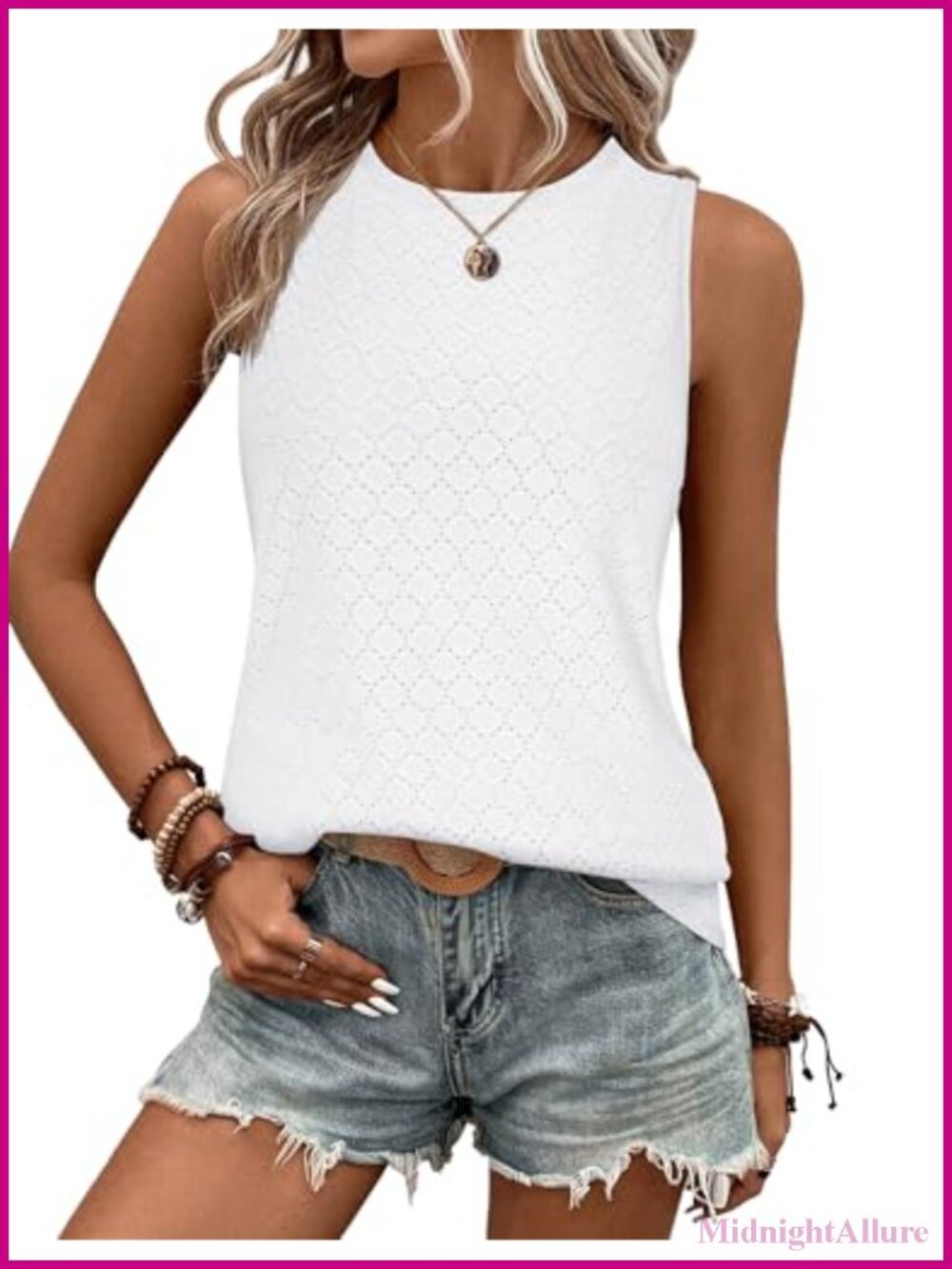 Zeagoo Women's Sleeveless Eyelet Tank Top High Neck Loose Fit Summer Cute